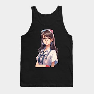 Nerd Asian Schoolgirl Tank Top